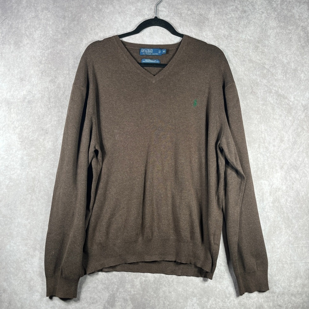 Polo Ralph Lauren Sweater Mens Size XL Brown Knit Pima Cotton Preppy Dad Casual